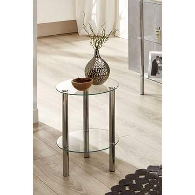 Preisvergleich für HAKU Beistelltisch rund Chrom, Metall Sicherheitsglas Sofatisch mit Glasplatte - Maße: H 47 cm x Ø 35 cm, Style: Modern, BxHxT 35x47.0x35 cm