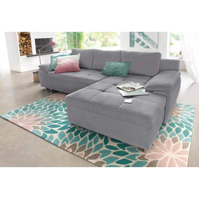 Preisvergleich für INOSIGN Ecksofa »Ancona New«, feine Steppung im  Sitzbereich, mit Kopfteilverstellung, 3 Zierkissen, BxT 321x216 cm, in der  Farbe Grau, aus Polyester, GTIN: 4029686863576 | Ladendirekt